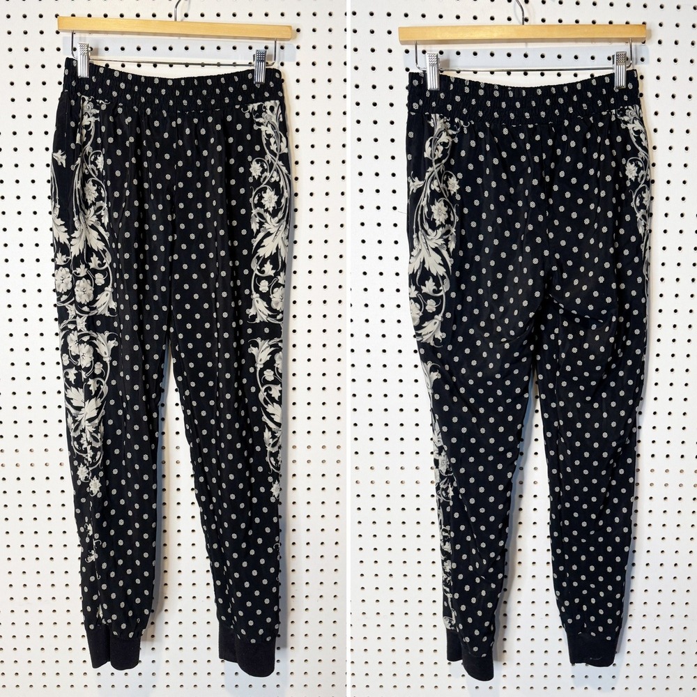 WAYF | Black White Polka Dot Floral Print Jogger Pants Women's Size S